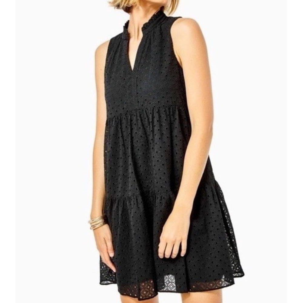 Lilly Pulitzer Novella Eyelet Lace Sleeveless Swing Dress Size XS‎ Onyx Black